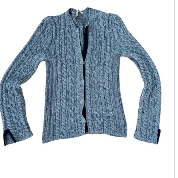 Amina Rubinacci Cable Knit Crewneck Cardigan Sweater  in Gray 8 - Picture 2 of 11